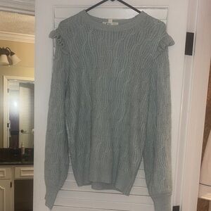 Vine & Love Ruffled Cable Knit Sweater - Soft Gray